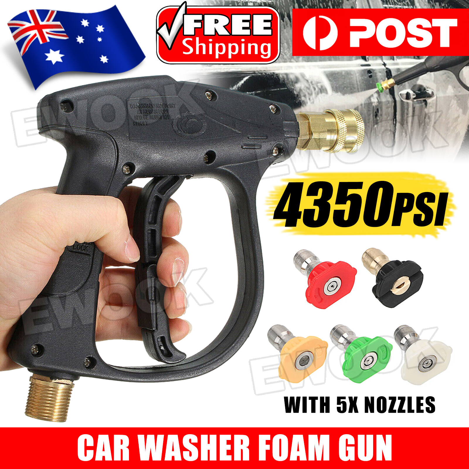 High Pressure Washer Gun Car Wash Foam Spray Short Wand Lance 5PCS Nozzle Set As