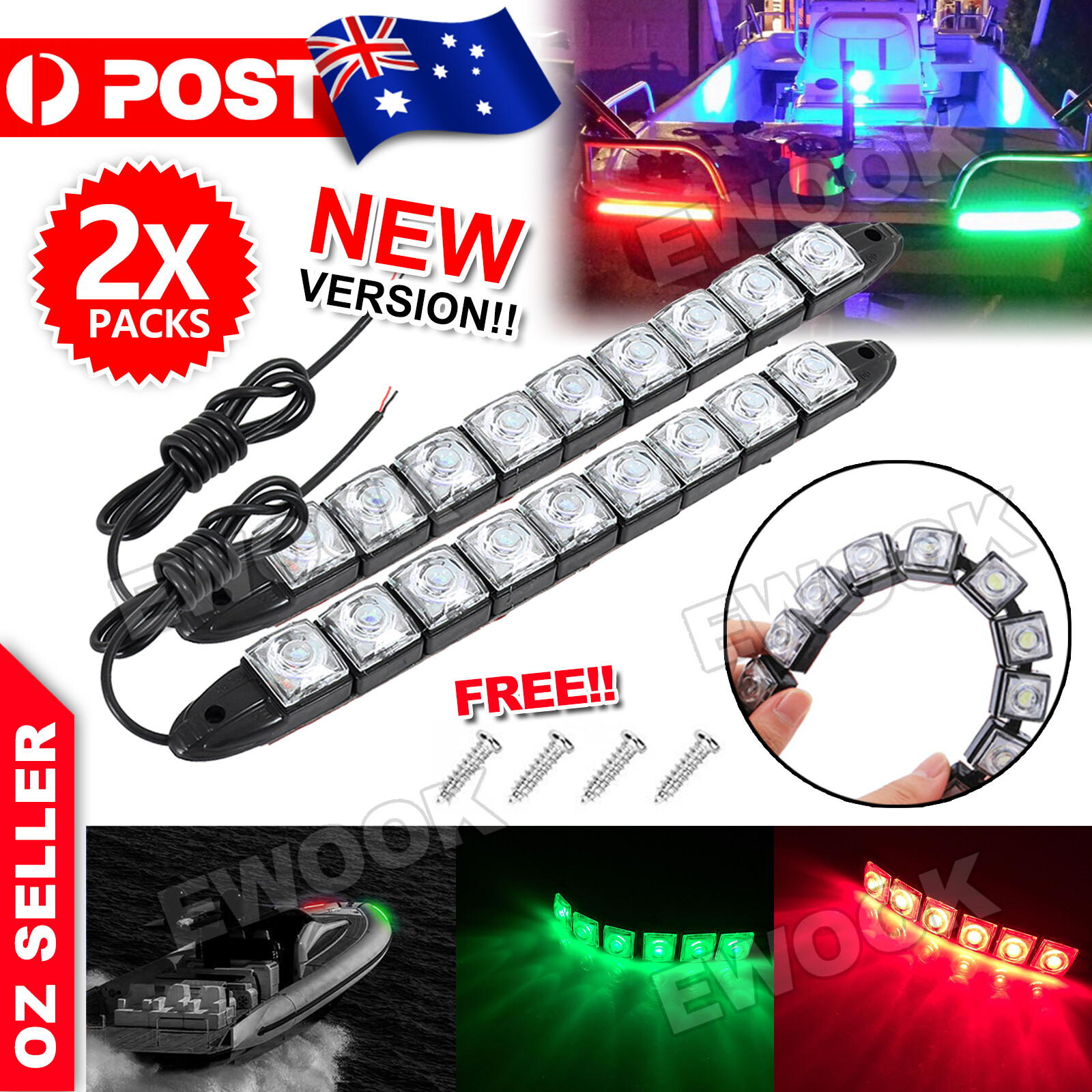 LED Signal Nav Navigation Lights Strip Port Starboard Marine Boat Red Green