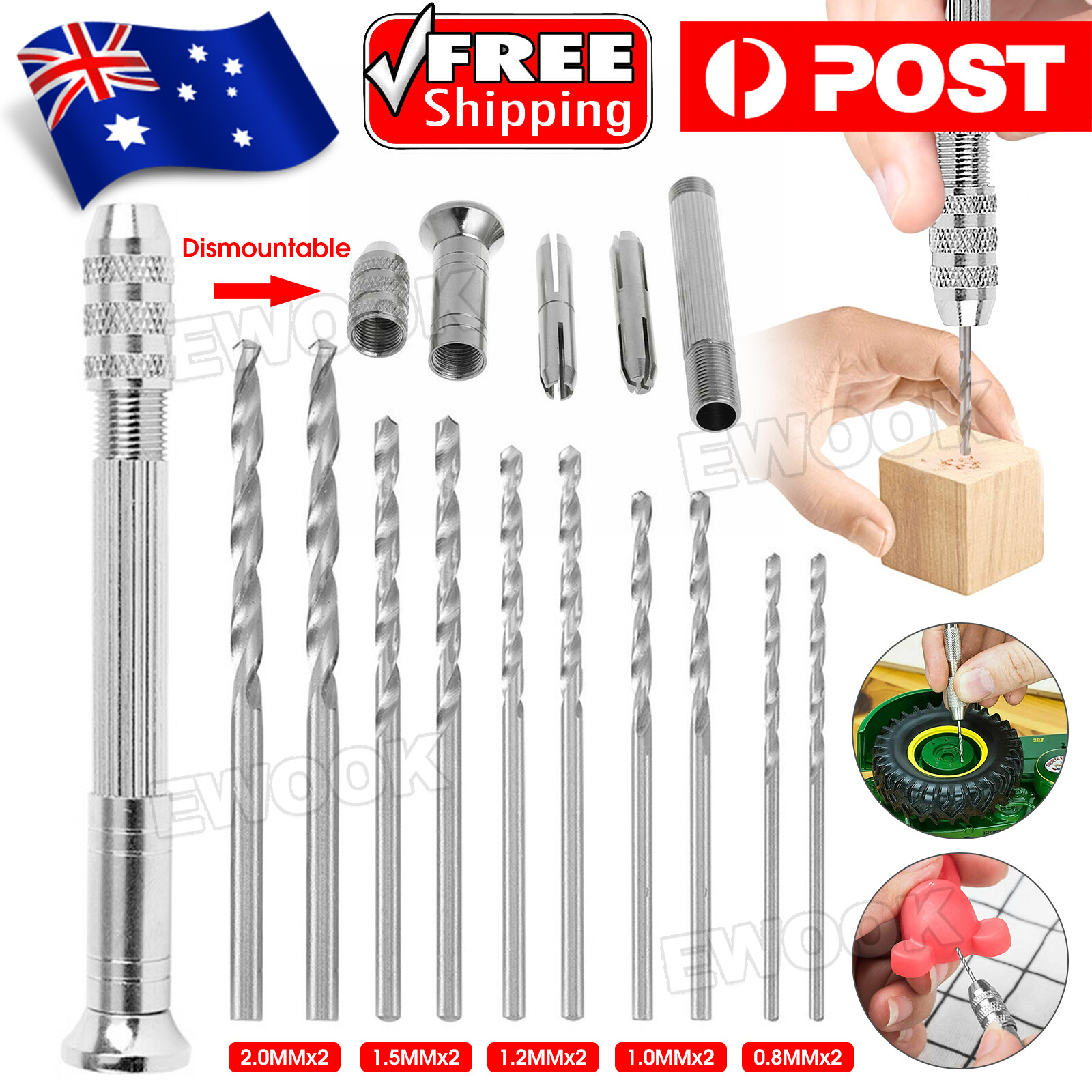 Precision Pin Vise Hand Drill Set Of 11 Pieces Rotary Tools For Models Hobby DIY