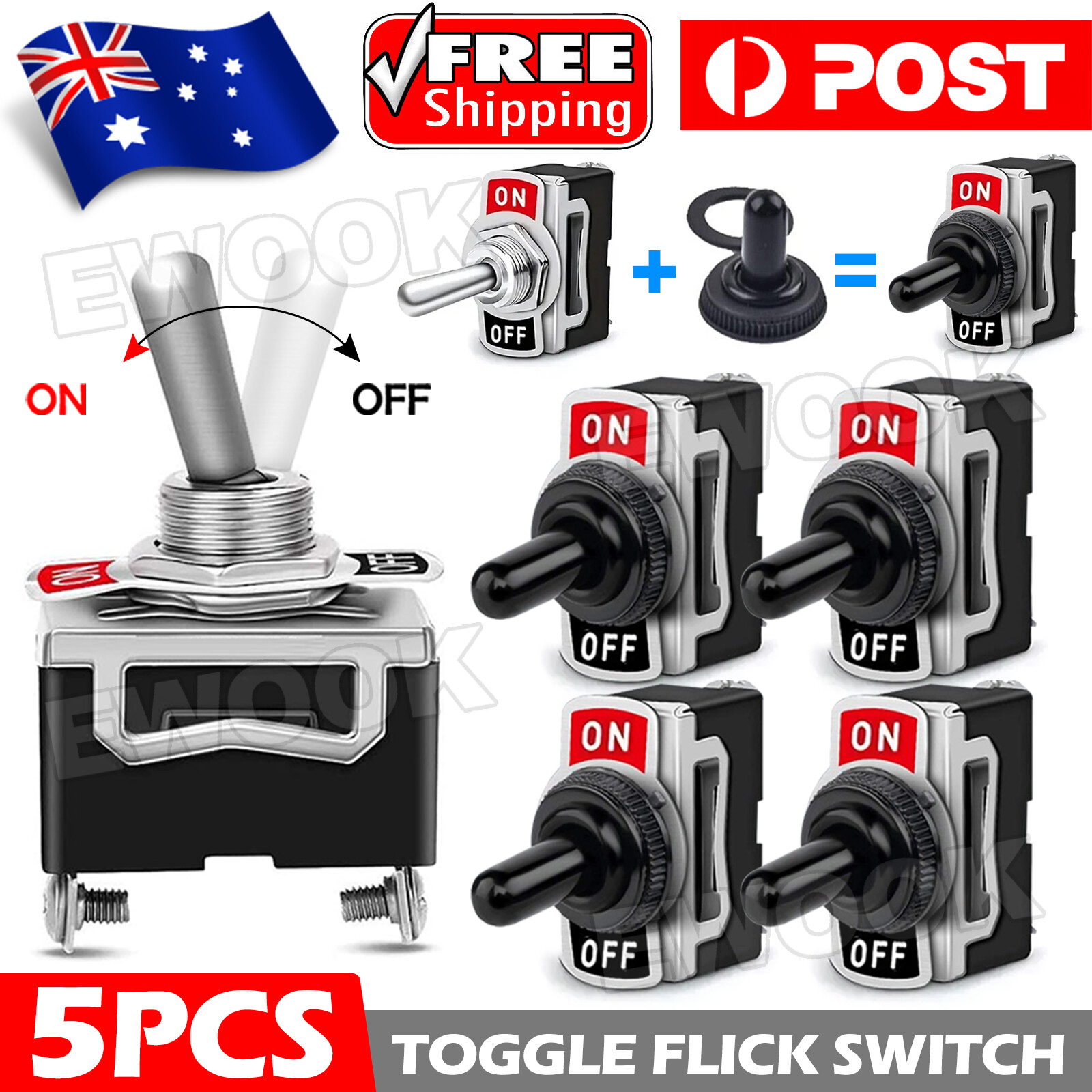 5x Waterproof Toggle Flick Switch 12V ON/OFF Car Dash Light Metal 12 Volt Boot