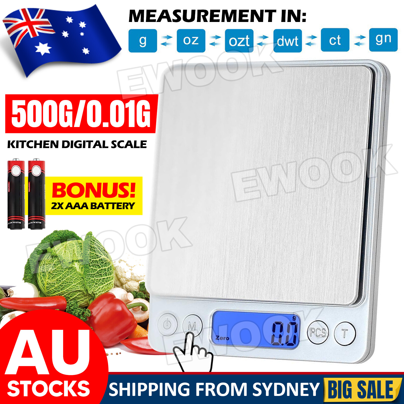 0.01G-500G Electronic Mini Digital Pocket Jewelry Gold Weighing Kitchen Scale AU