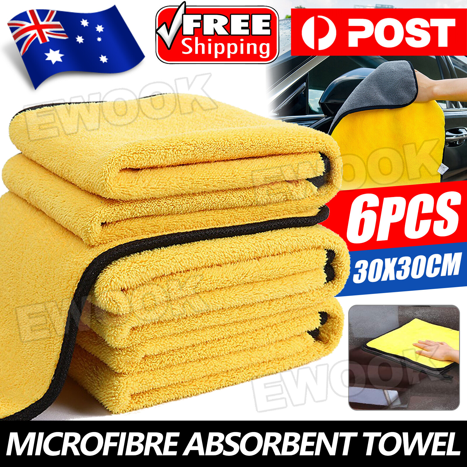 6x Car Wash Cloth Microfibre Super Absorbent Polishing Cleaning towels Drying AU
