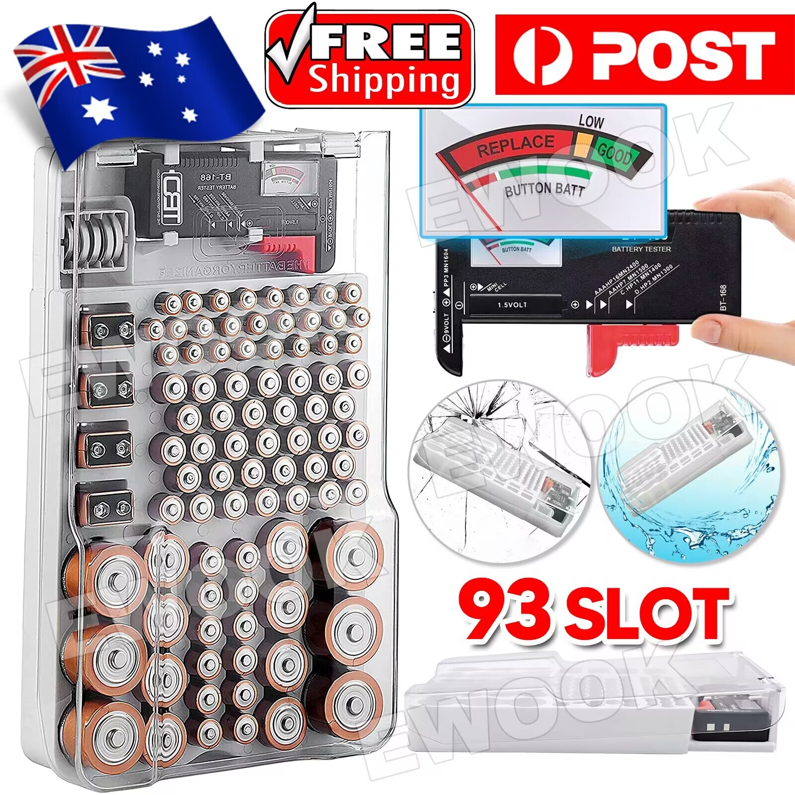 Unbrand 93 Slot Battery Storage Organiser Holder with Tester-Battery Caddy Rack