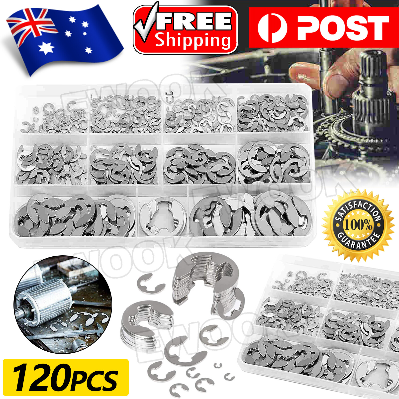 120pcs Stainless Steel E-Clip Assortment Tool Kit Retaining Circlips 1.5-10mm AU