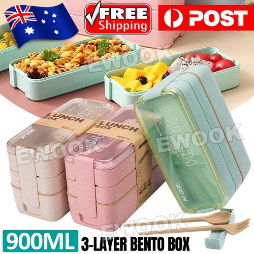 3-Layer Bento Box Students Lunch Eco-Friendly Leakproof 900ml Food Container and