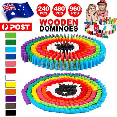 120-960PCS Wooden Domino Blocks Tiles Tumbling Dominoes Knock Down Kids Toys AU