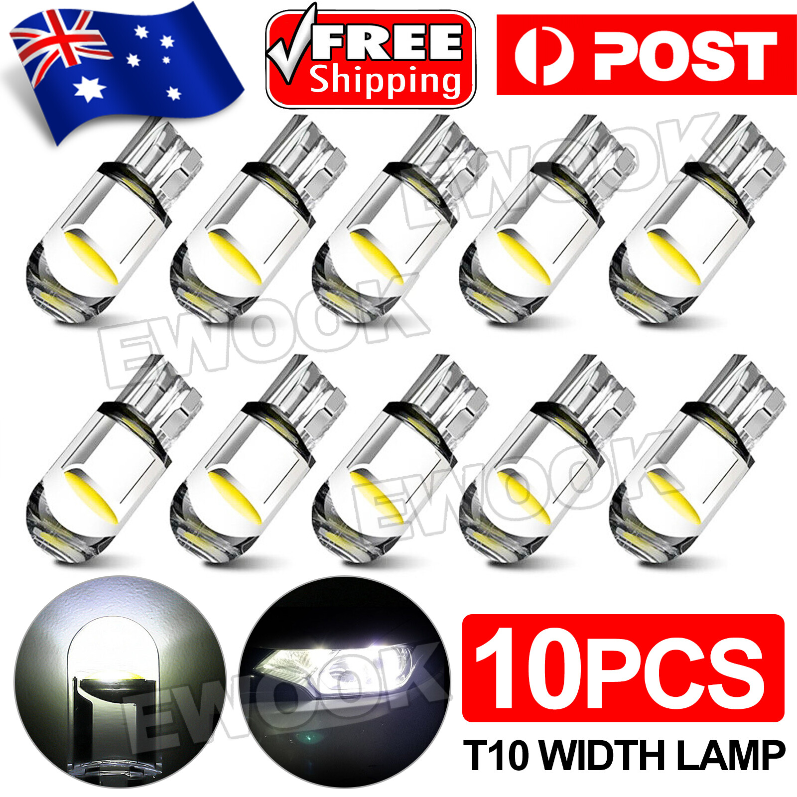 10 PCS White T10 194 168 W5W COB Waterproof Bright Wedge Interior LED Light Bulb