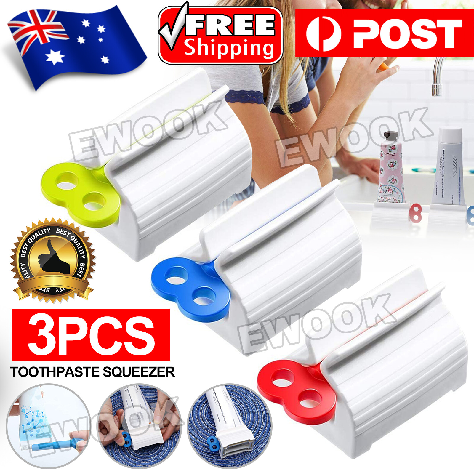 3x Toothpaste Squeezer Bathroom Tube Easy Stand Dispenser Rolling Holder Seat AU