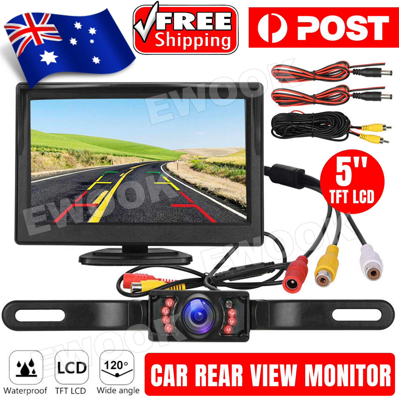 5 Reverse Camera Kit Monitor Screen Car Rear View Night Vision Waterproof Cam