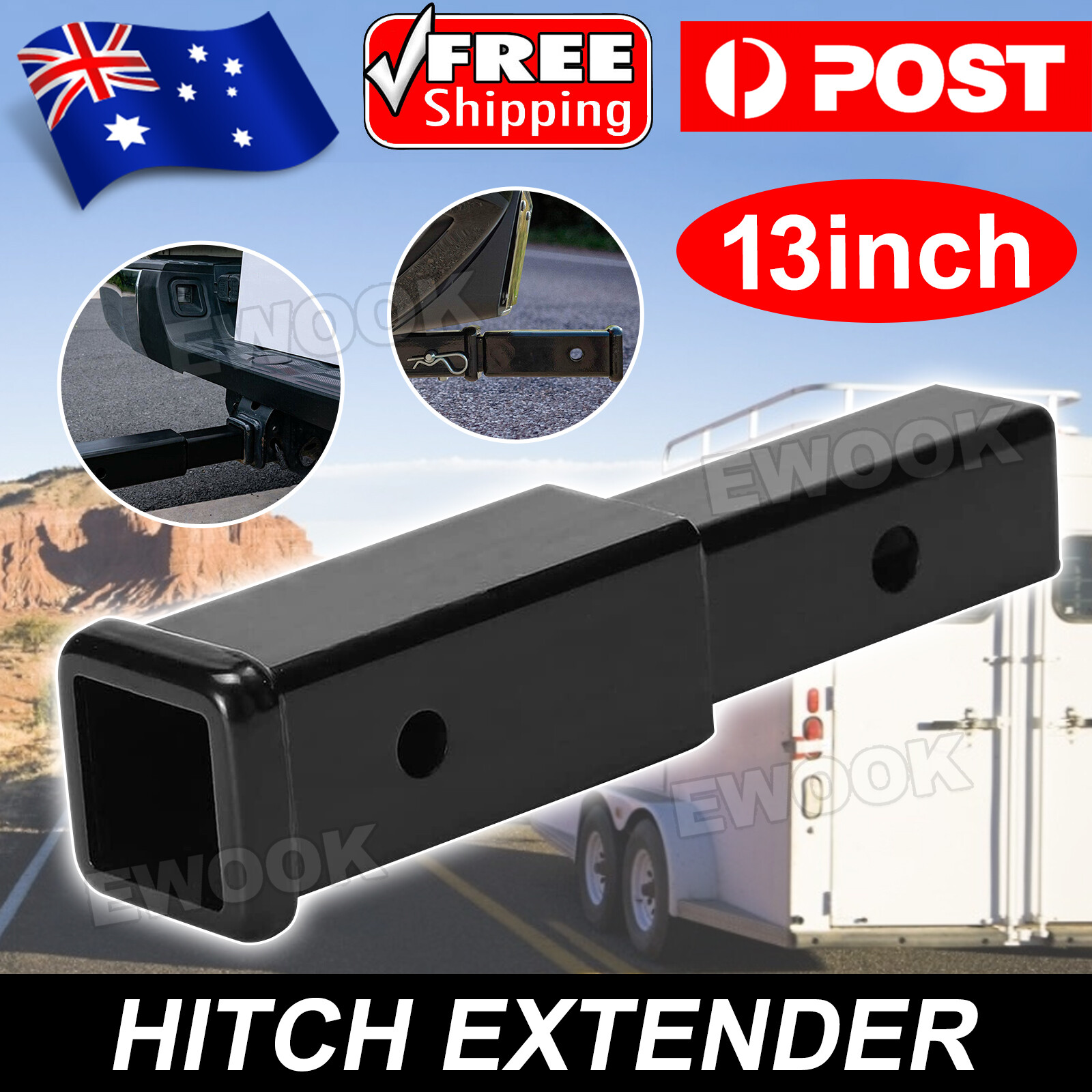 13 Inch Hitch Extender Extension Tow Bar Trailer 4WD Car 2 Heavy Duty AU of