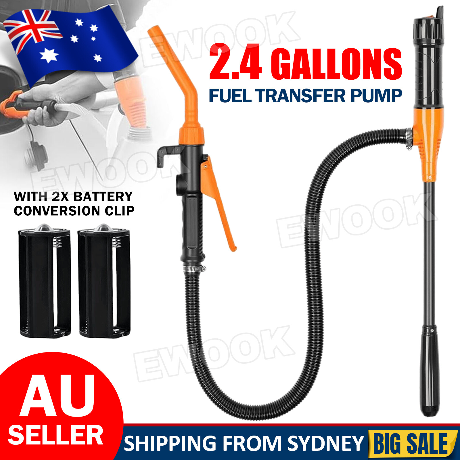2.4 Gallons Electric Syphon Pump Battery Operated Petrol Oil Water Fuel Transfer