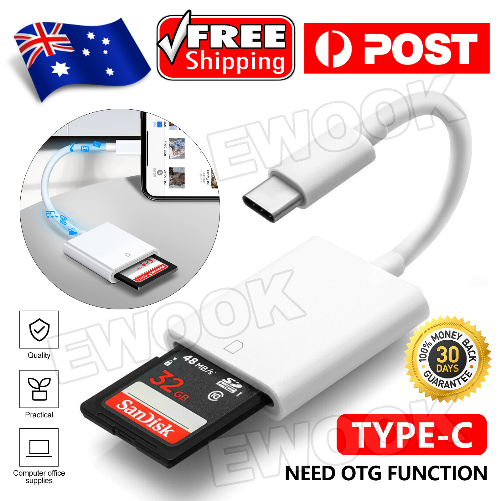 USB-C To SD Card SDXC Reader Adapter Type-C For Apple iPad Macbook Pro Lenovo HP