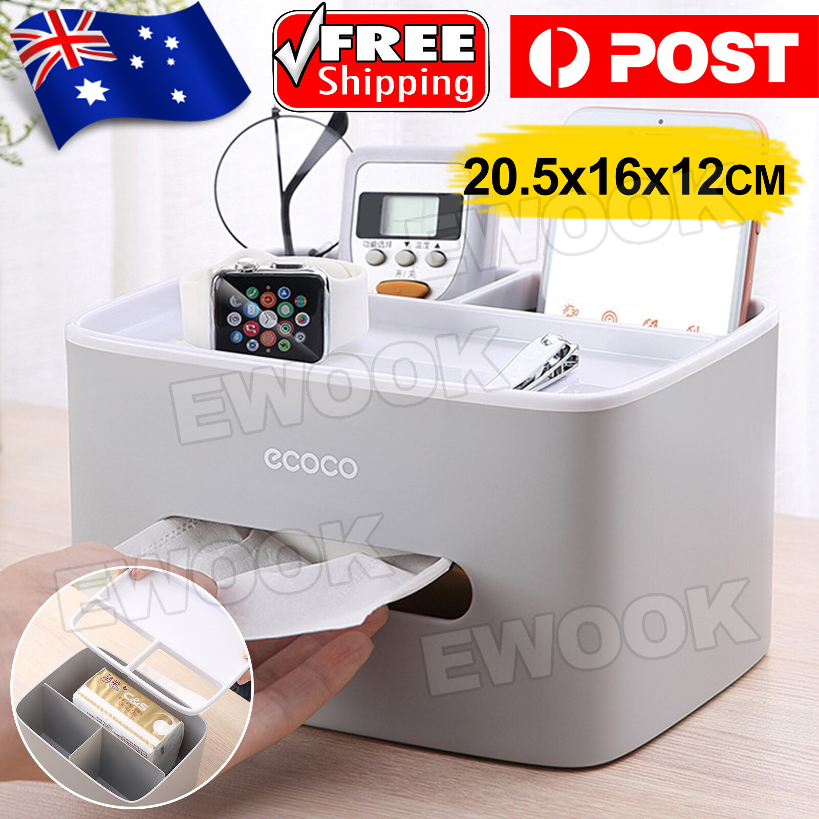 ECOCO Tissue Box Cover Table Napkin Paper Case Car Holder Storage Organizer Grey
