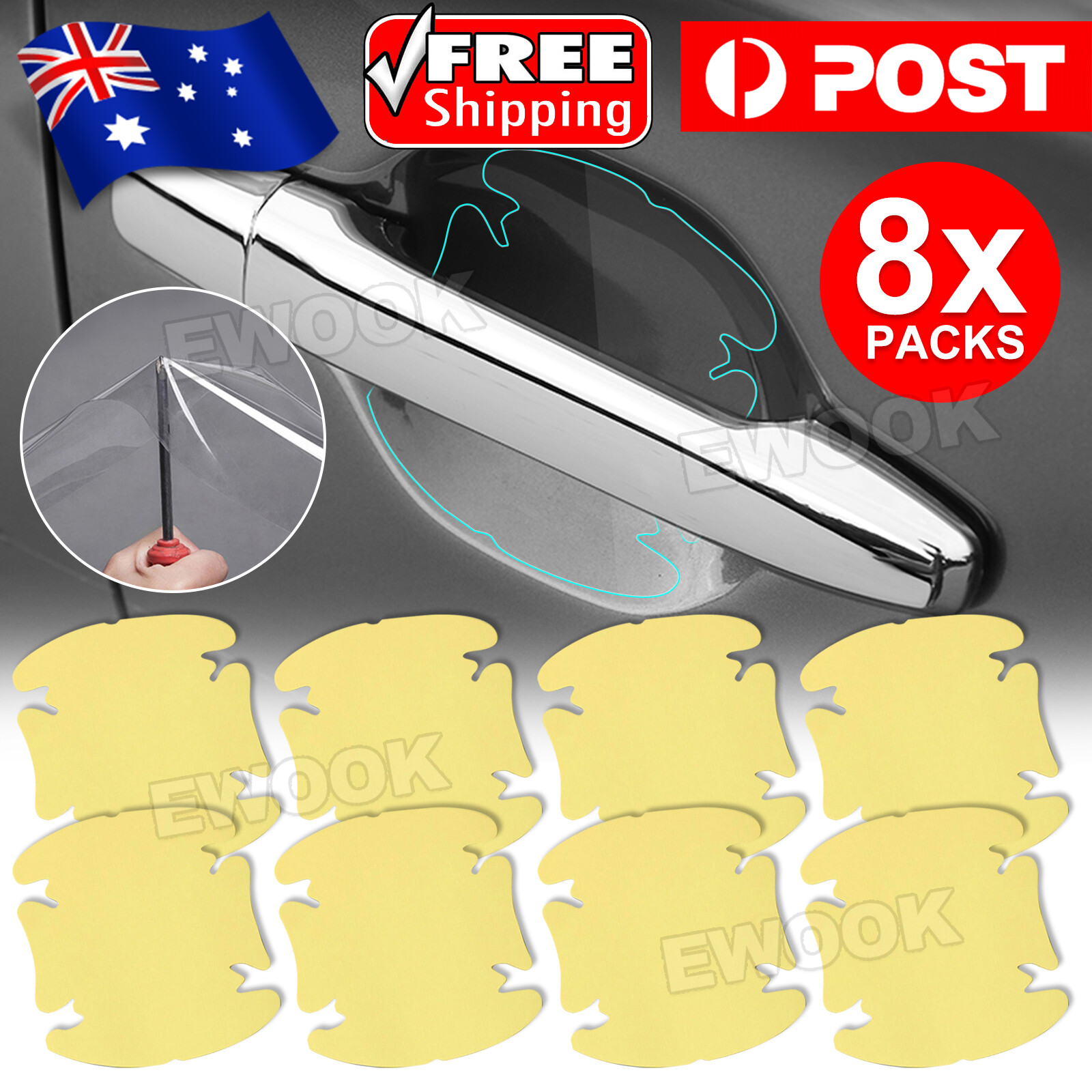 8 pcs Car Door Handle Paint Scratch Protector Film Stickers Transparent Clear AU