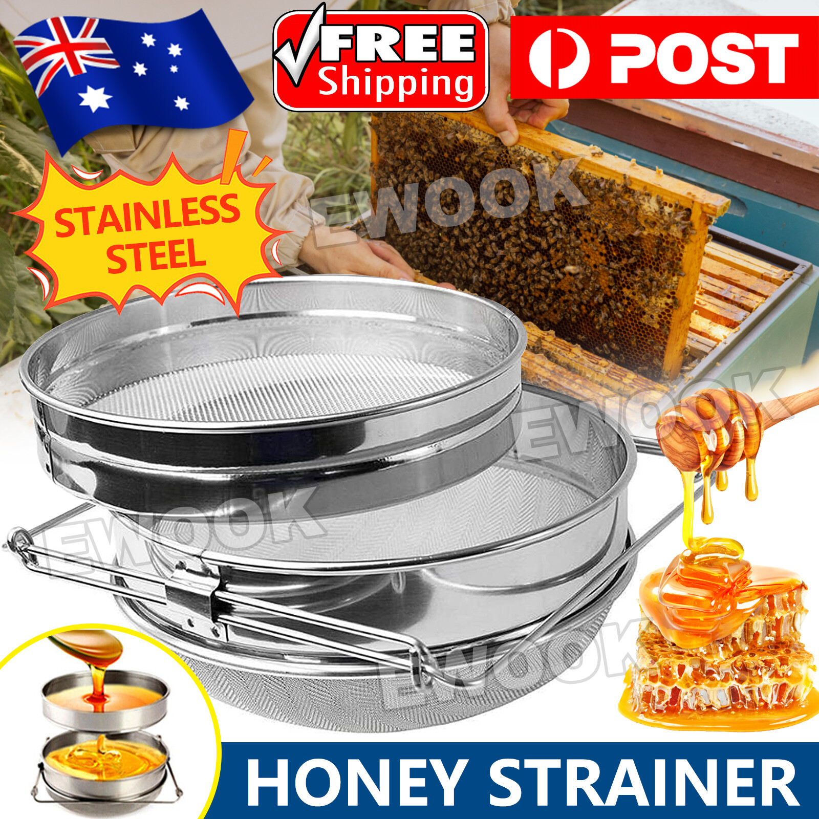 Unbrand Honey Strainer Filter Stainless Steel Double Sieve Beekeeping Equipment