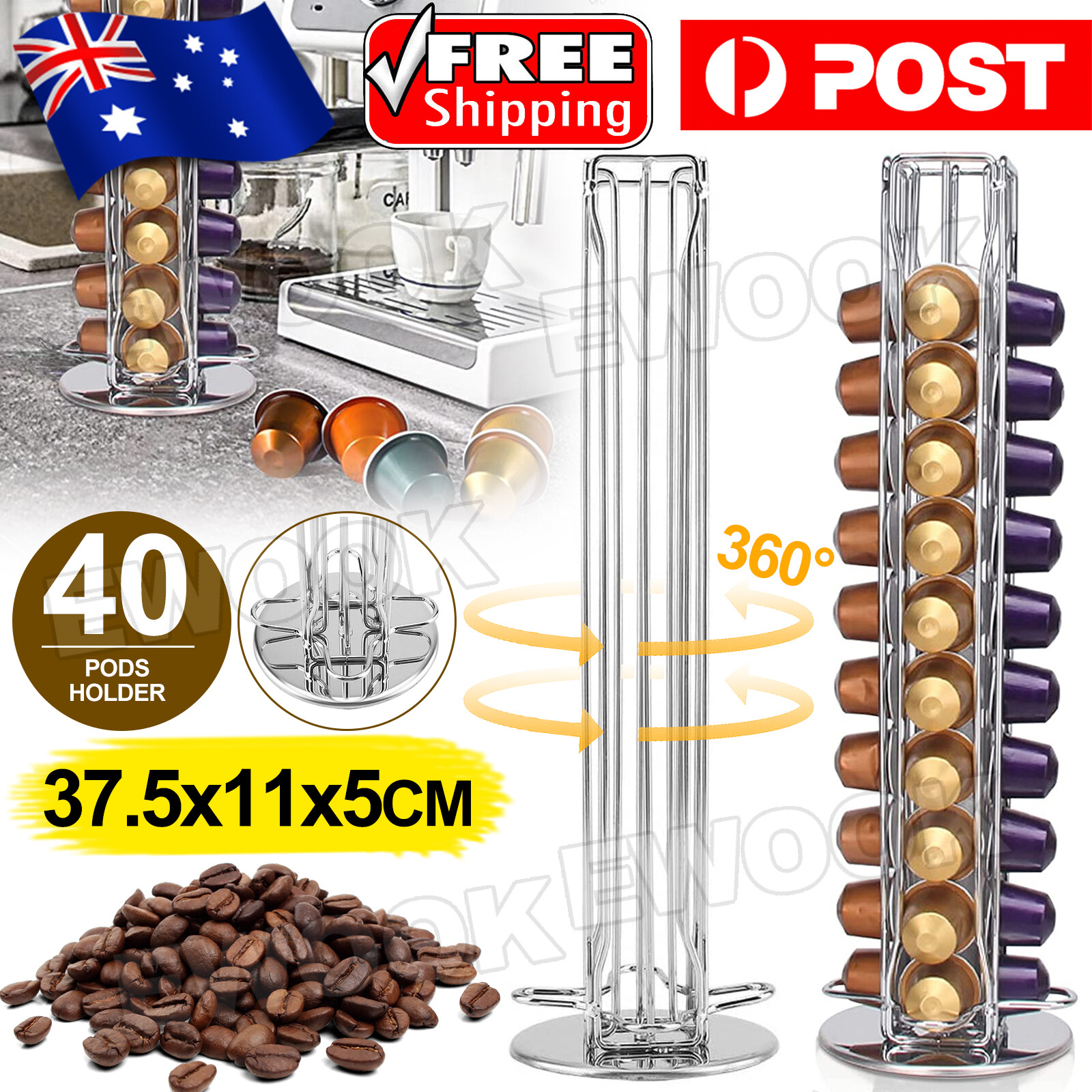 For Nespresso Capsules Coffee Pod Holder Storage Stand 40Pods Dispenser As Show