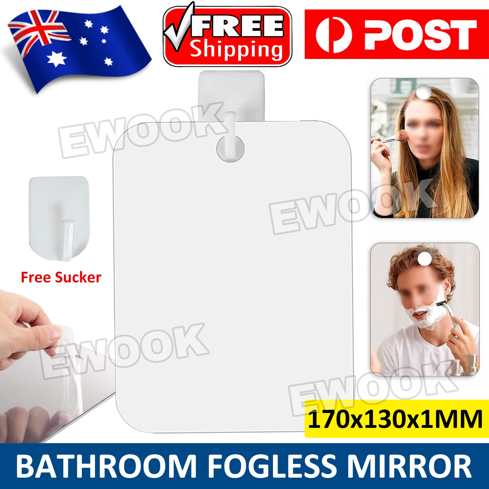 Shave Mirror Bathroom Shower Fogless Shaving Anti-Fog Free Wall Hook 17X13cm AU