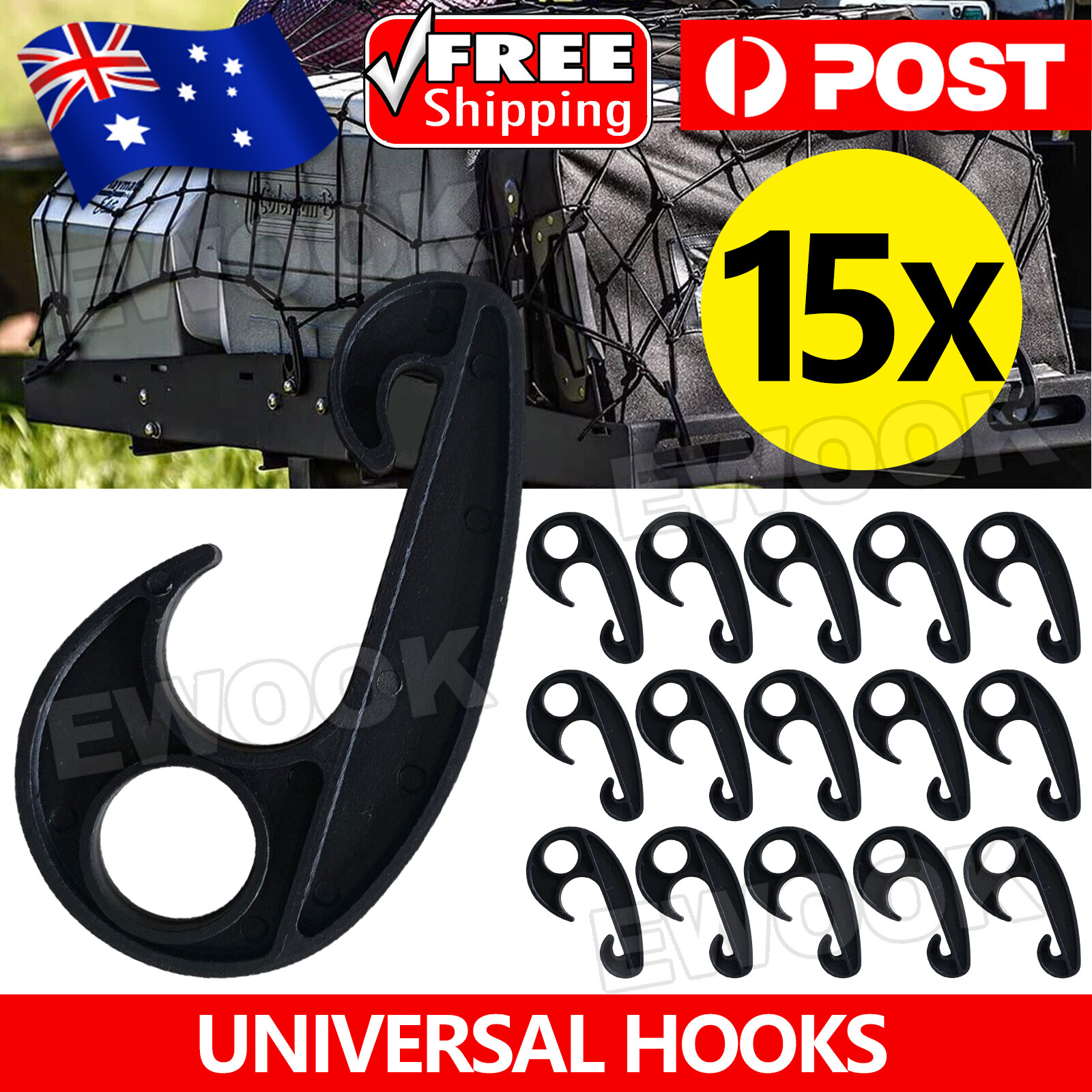 15X Universal Hooks For Cargo Net Trailer Camping Tent Bungee Cord Luggage 89 PP