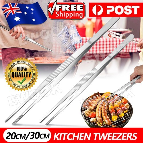 20/30cm Stainless Steel Tweezers Long Food Tongs Barbecue BBQ Tool Home Kitchen