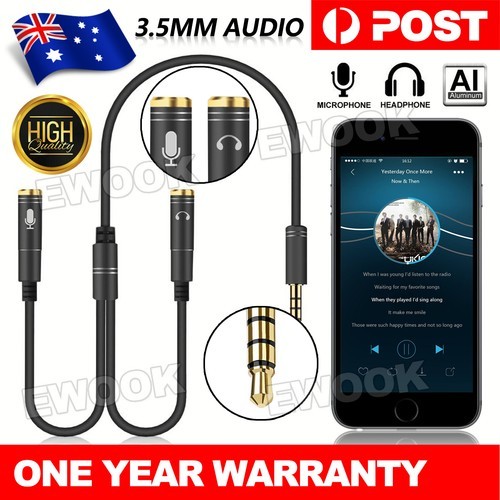 3.5mm Stereo Audio 2 Female to Male AUX Headphone Mic Splitter Cable Adapter 1