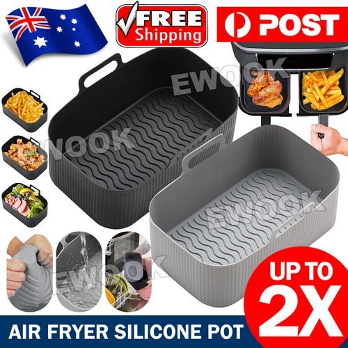 1/2x Air Fryer Durable Silicone Pot Basket Liner Rectangle Reusable Baking Tray