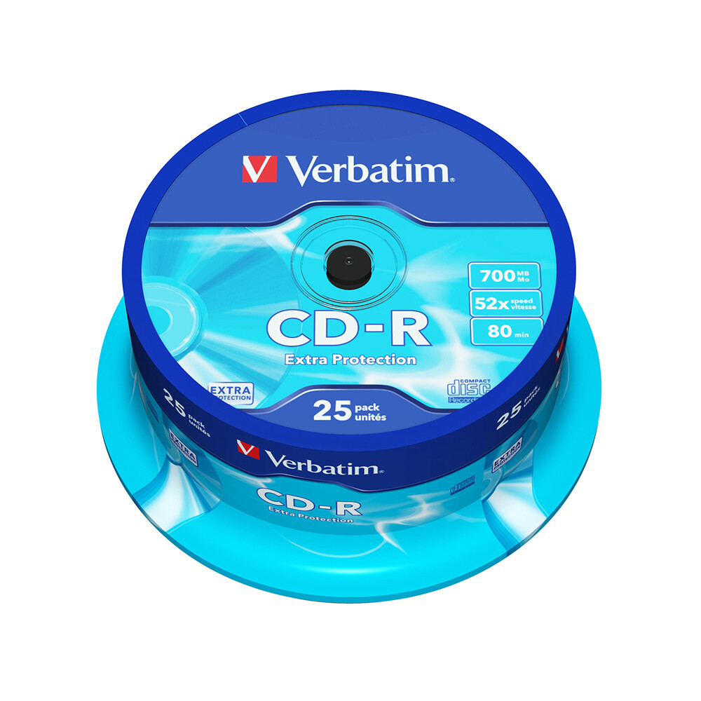 VERBATIM 25PK CD-R 700MB 52x Speed Blank Discs Data Storage w/ Spindle Case 700