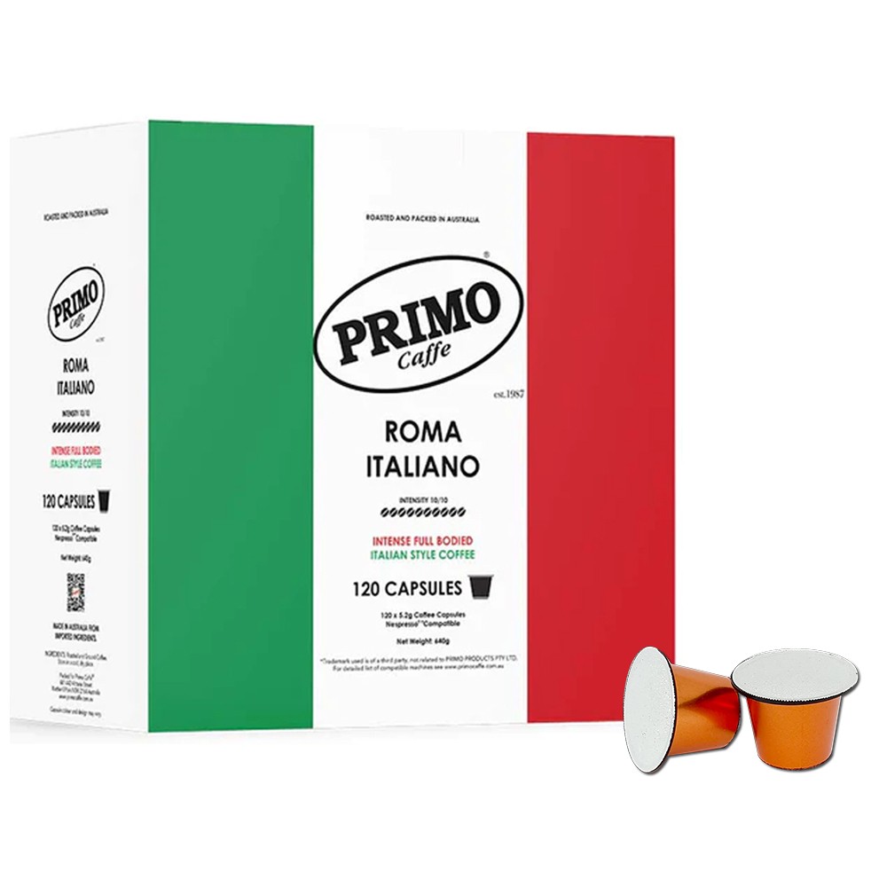 Primo 120pc Caffe Roma Italiano Intense Capsules Pods 640g Nespresso Compatible
