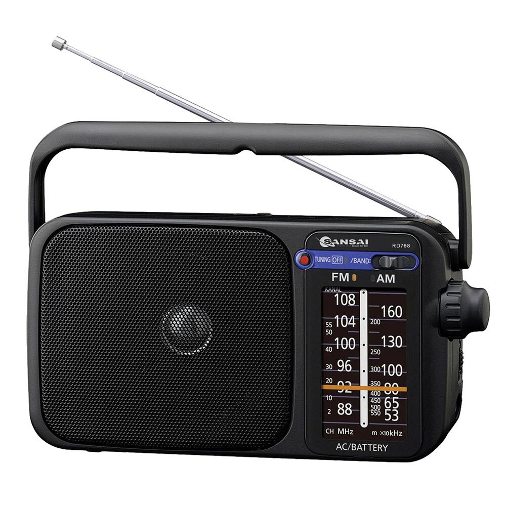 SANSAI AM/FM Black Portable radio speaker/earphone plug jack/on Battery/Power