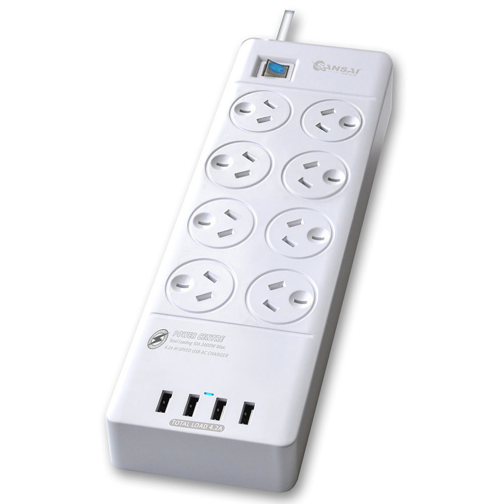 SANSAI Power Board 8 Way Outlets Socket 4 Usb Charging Charger Ports w/Surge