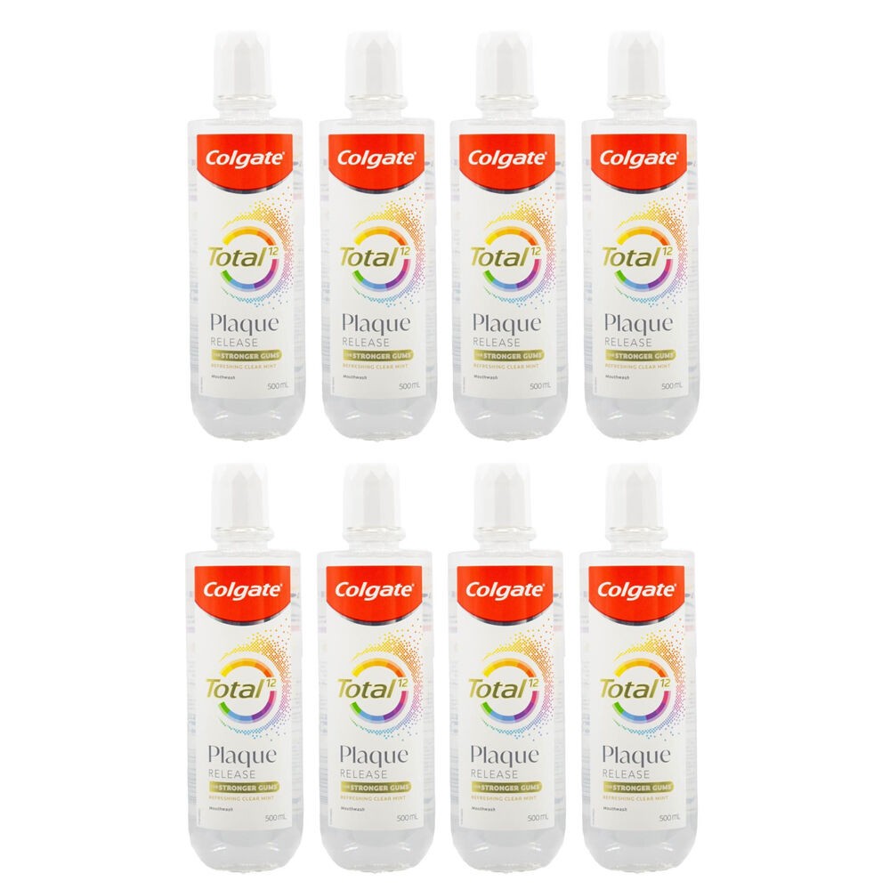COLGATE 8PK Total 12 Mouthwash Plaque Release Clear Mint 500ml Dental Care N/A