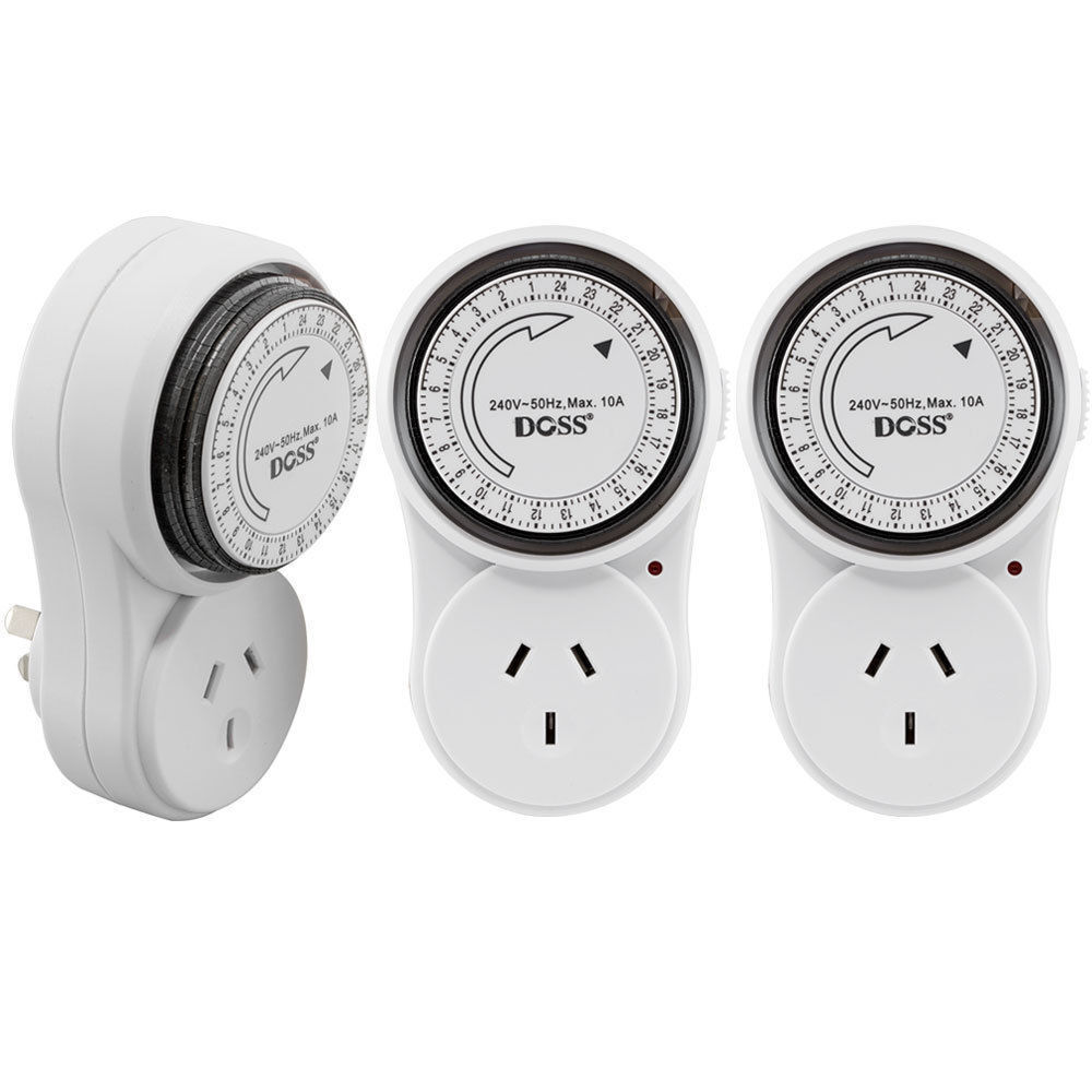 DOSS 3PK 24h Mains Mechanical Timer Analogue 240V/Electricity Plug Power Point