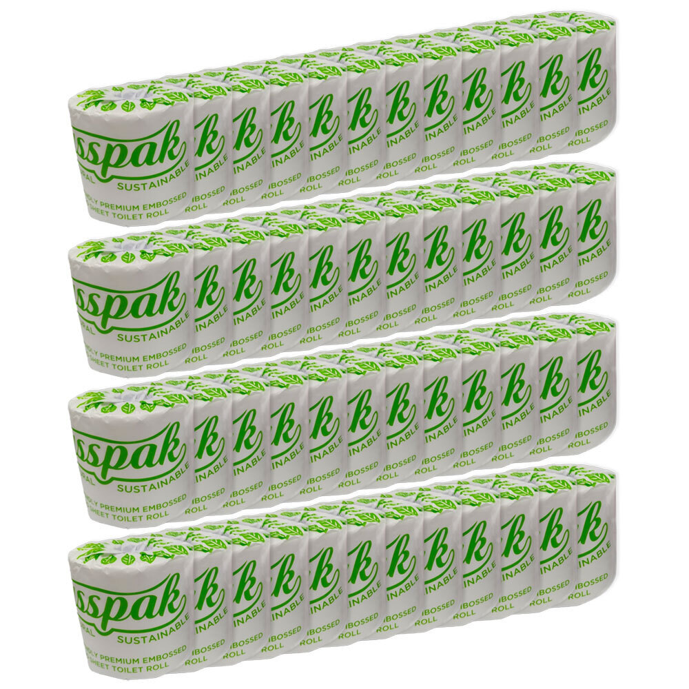 GUSSPAK 48pc Eco Friendly Embossed 2 Ply 400 Sheet Wrapped Toilet Paper Rolls