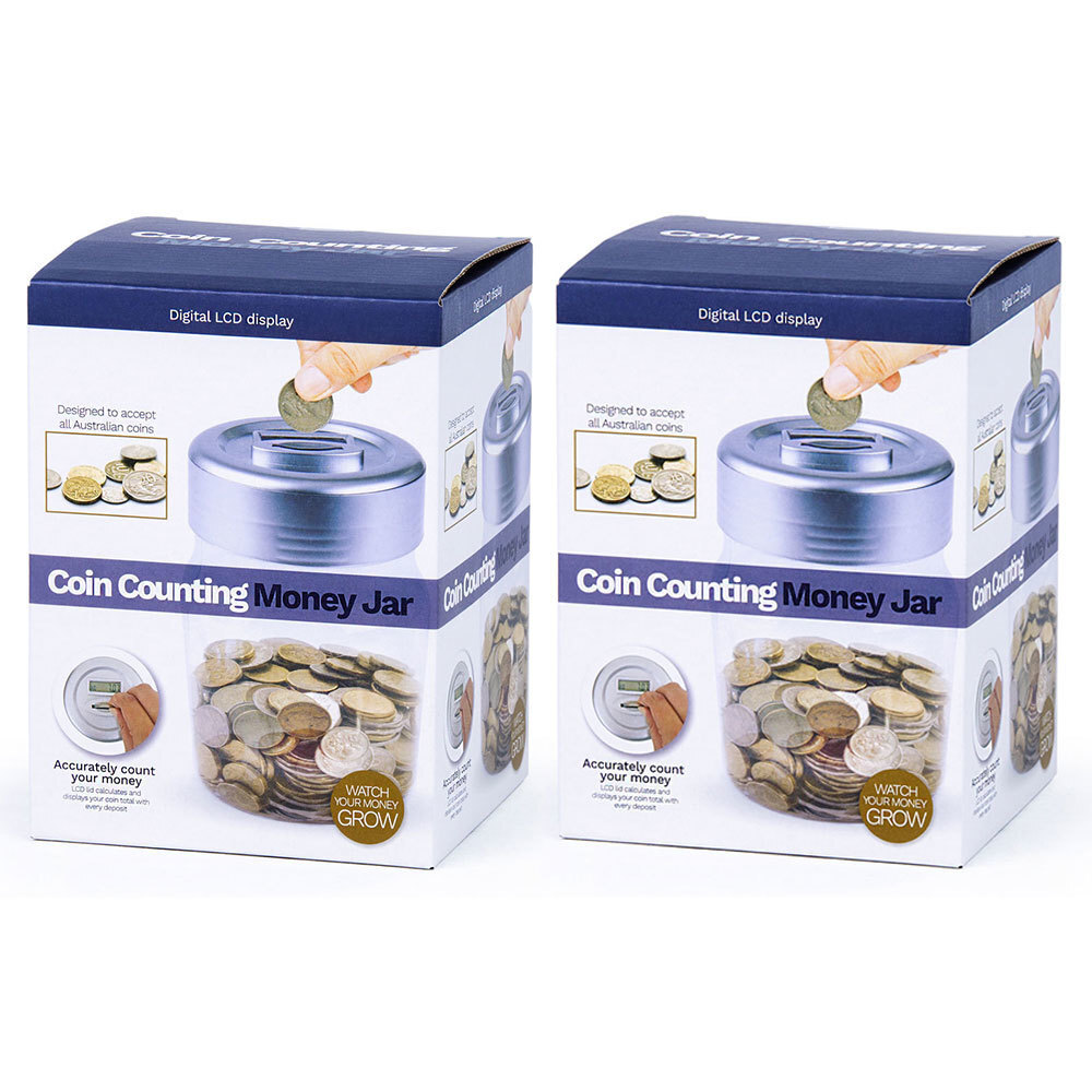 UNIWIDE 2x Coin Counting AU Coins/Money Digital LCD Display Clear Piggy Bank Jar