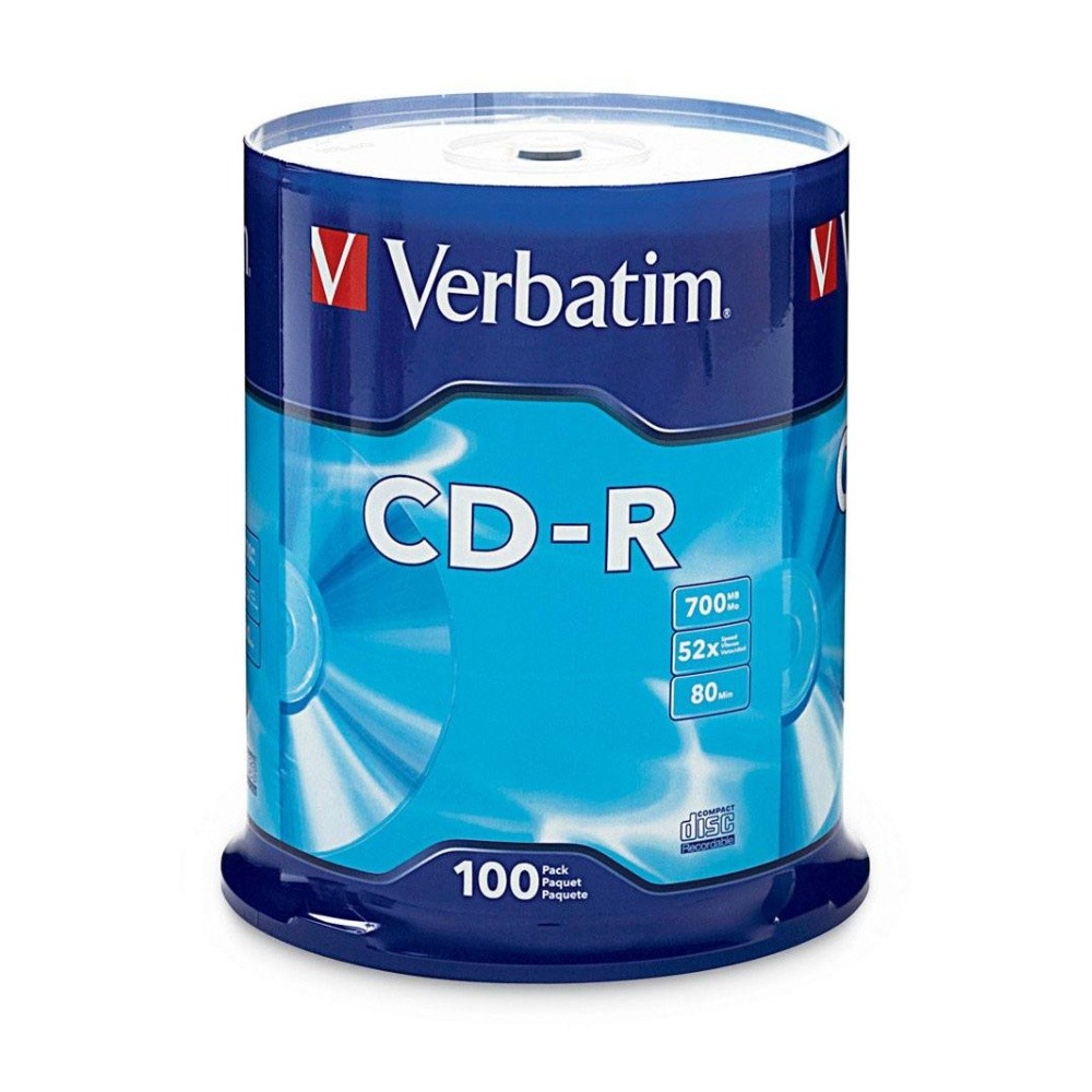Verbatim 100pc CD-R Recordable Spindle 52x Speed Blank Discs 700MB/80min Branded