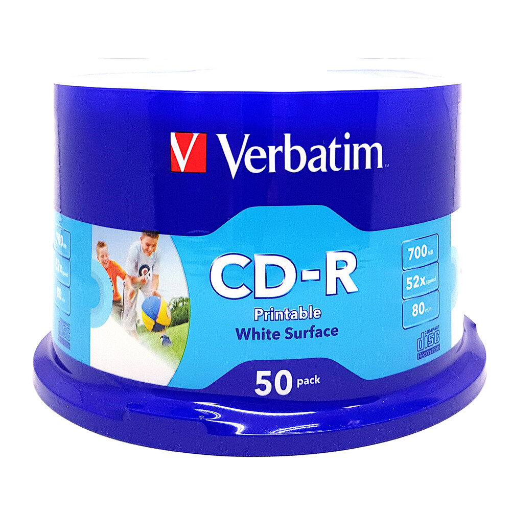 VERBATIM 50PK CD-R 700MB/80min 52x White Printable Inkjet Recording Blank Disc