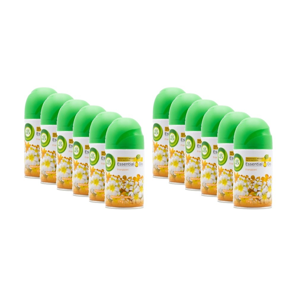 AIR WICK 12PK Freshmatic Spray Refill Essential Oils Smooth Frangipani 174g