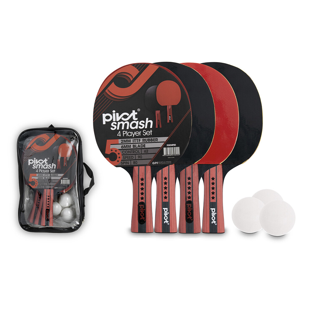 Pivot Cycles Smash 5 Star 4 Player Table Tennis/Pin Pong Set w/4 Racquet Bats/3