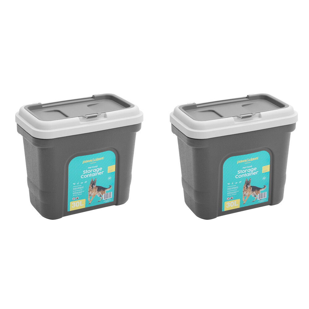 PAWS AND CLAWS 2x 49.5cm 30L Pet Dry Food Storer W/Scoop Bin Storage Container