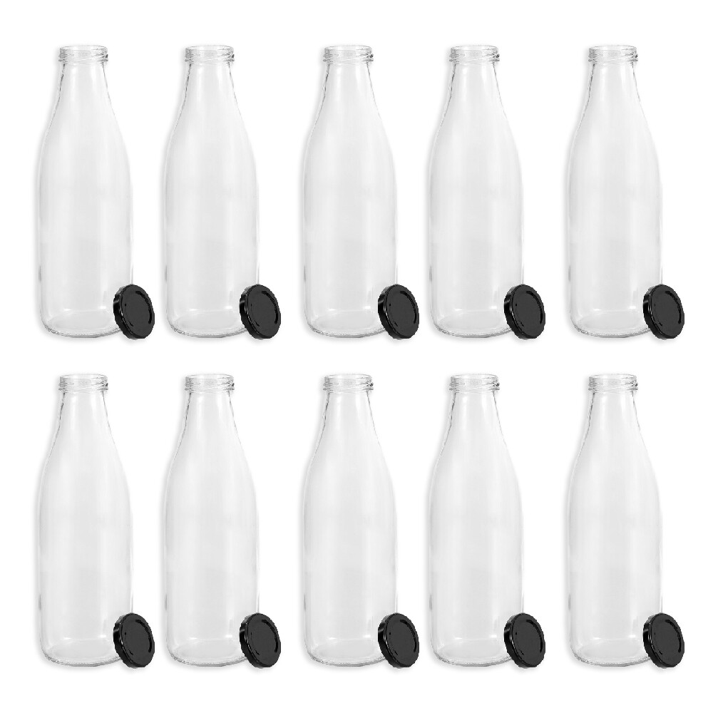 LEMON AND LIME 10x 1L Glass Milk Bottle Container Storage w/ Screw Top Lid N/A