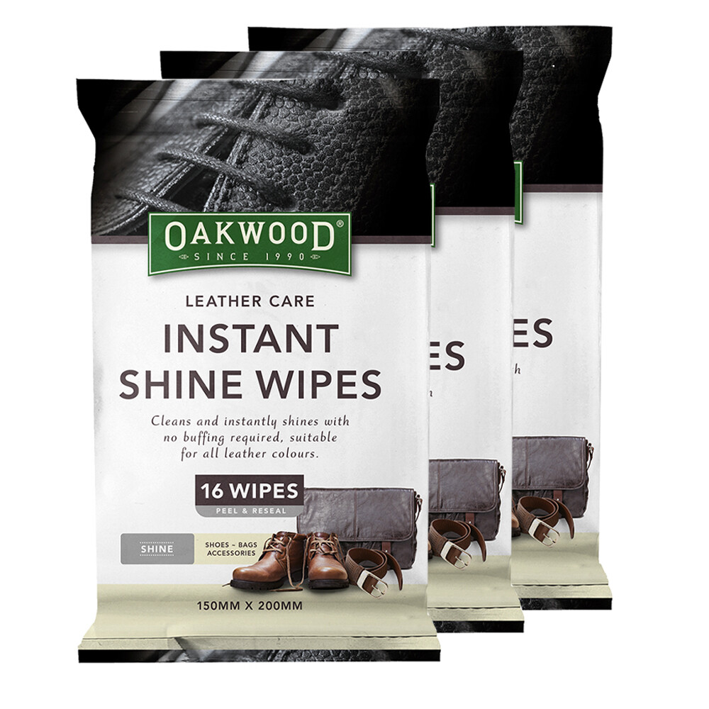 OAKWOOD 48pc 15x20cm Leather Care Instant Shine Wipes Shoes/Bags/Belt Cleaning