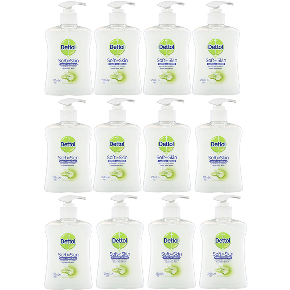 DETTOL 12pc 250ml Liquid Hand Wash Soap Aloe Vera/Vitamin w//Pump 31325505_12PK