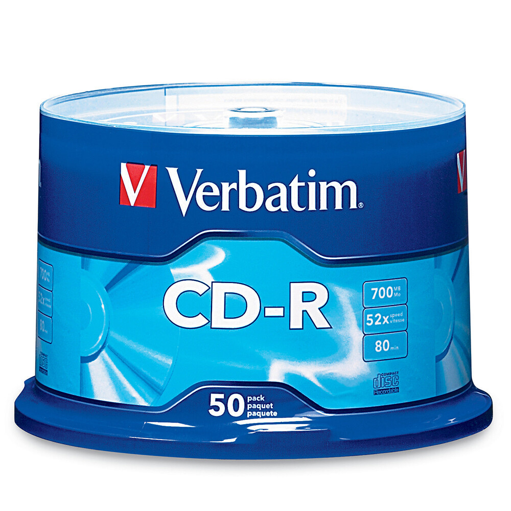VERBATIM 50PK CD-R 700MB 52x Speed Blank Discs Data Storage w/ Spindle Case 700
