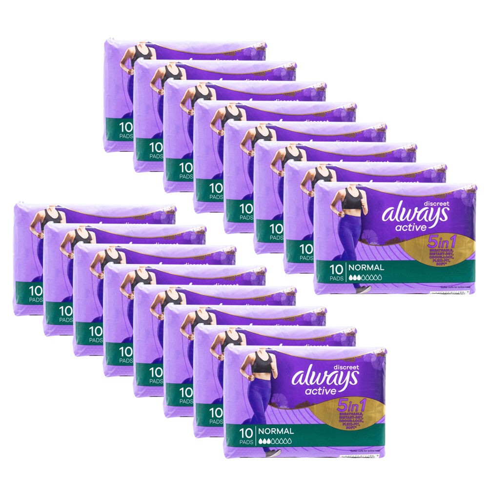 ALWAYS DISCREET 16x 10pc Active Sanitary Naxin Menstrual Pads Normal 224320 10