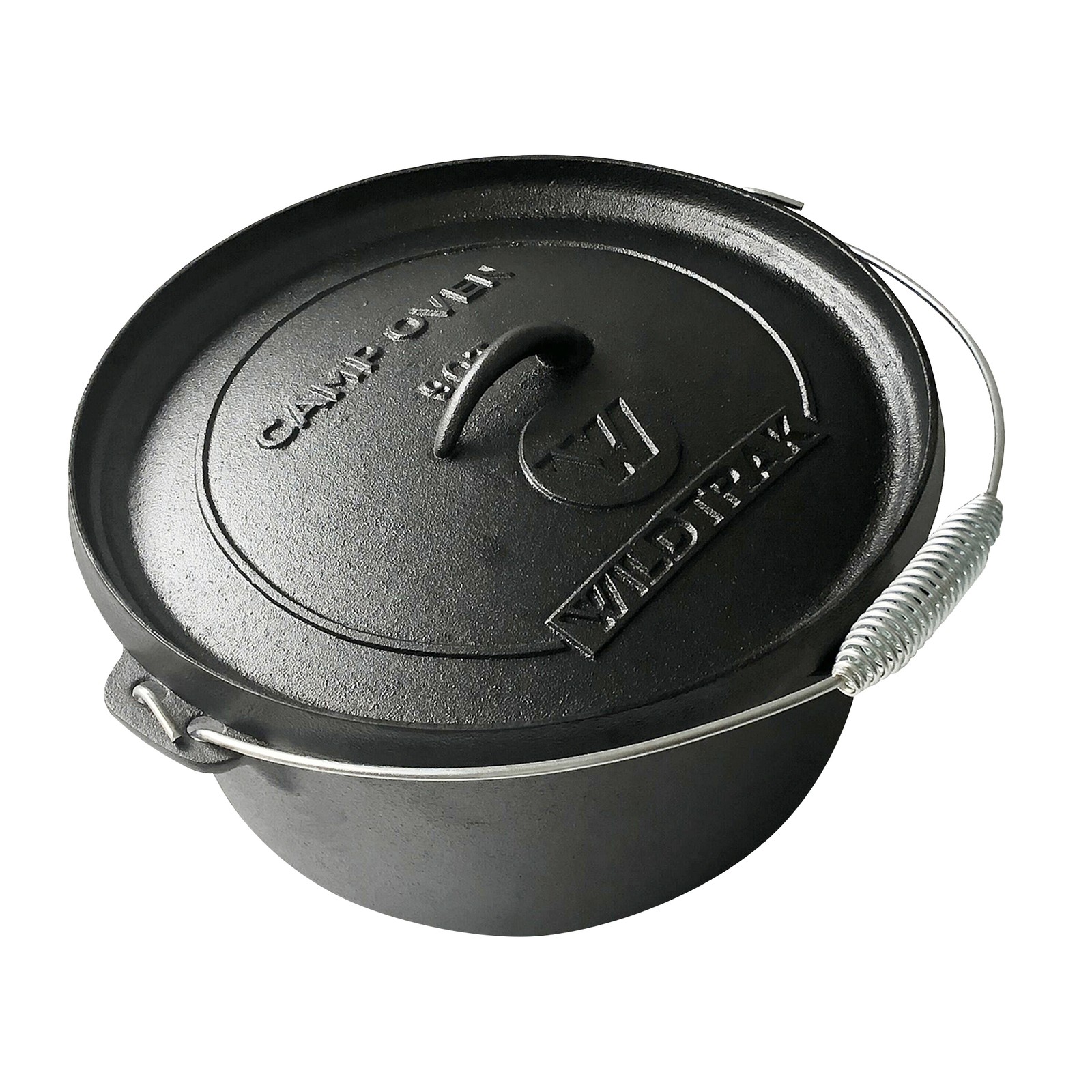 WILDTRAK Round 9qt/31cm Cast Iron Camp Oven Pot Camping Outdoor Cookware Black