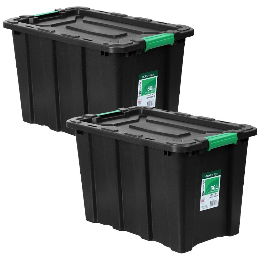 Boxsweden 2PK Box Sweden Eco Storage 60L Heavy Duty Tub 57cm Organiser Container