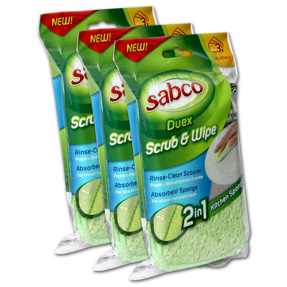SABCO 9pc 2-in-1 Duex Scrub/Wipe Kitchen Washing 15cm Sponge Dish Cleaner GRN 3