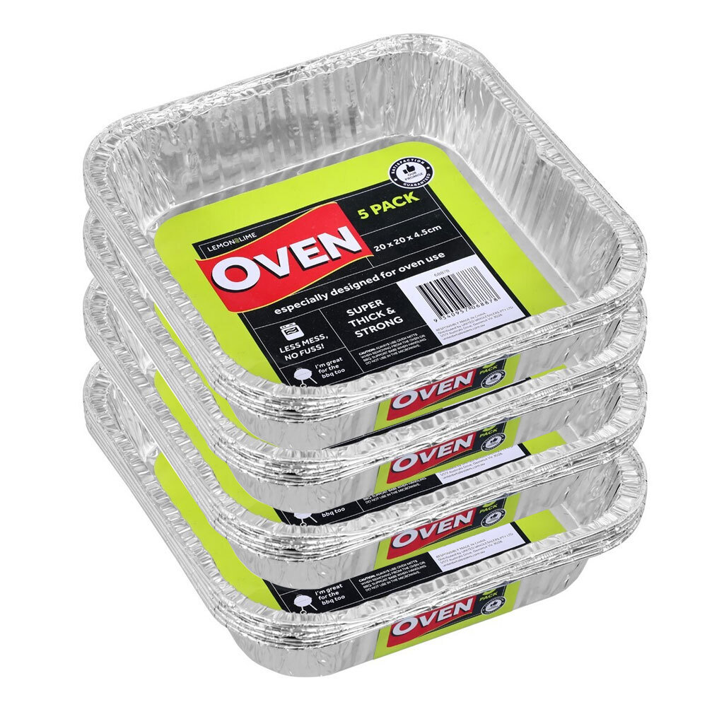 LEMON AND LIME 20PK Foil Tray Square 20cm Shelf Ready Home Oven BBQ Heat Small
