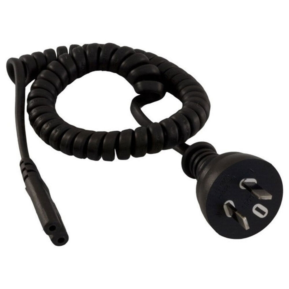 DOSS 2m Coiled Appliance Power Cord Plug Curly FIG-8 Mains Lead Figure 8 IEC-C7