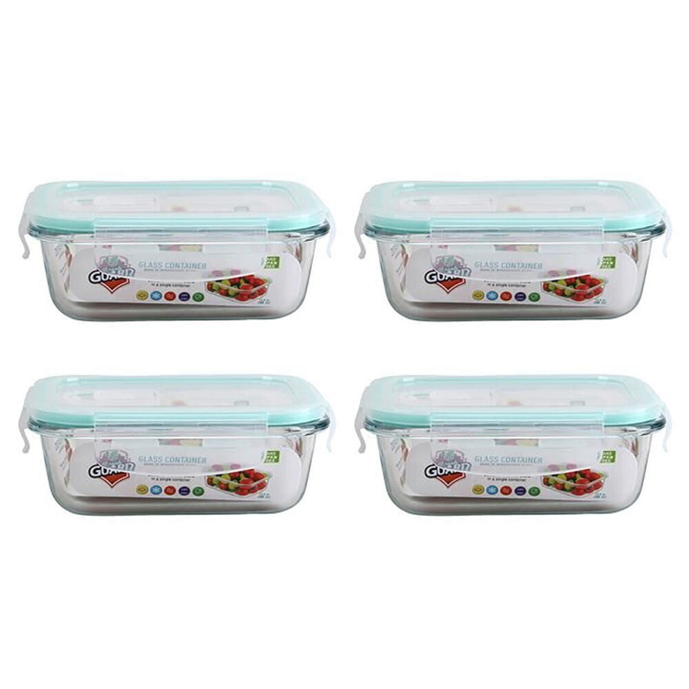FRESH GUARD 4PK Microwavable Glass Airtight Food Storage Container 400ml vent