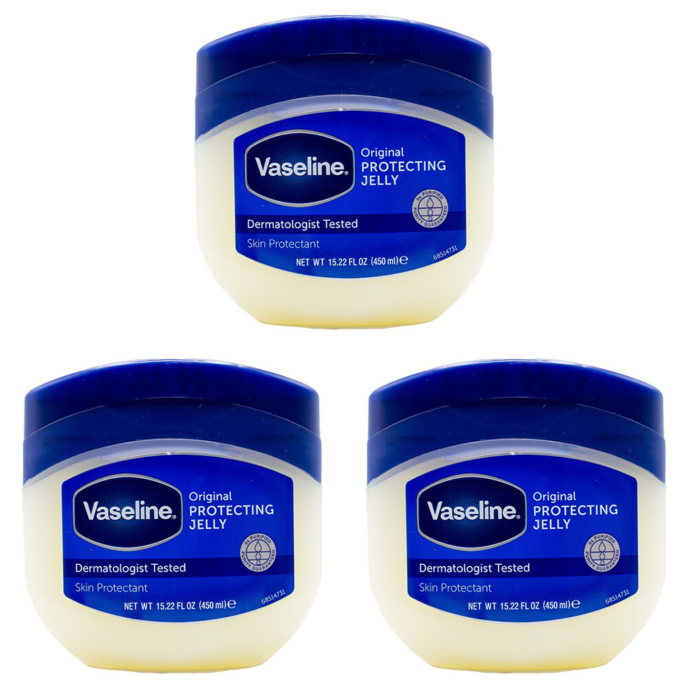 VASELINE 3x 450ml Protecting Petroleum Jelly Jar Moisturising Balm Original 450